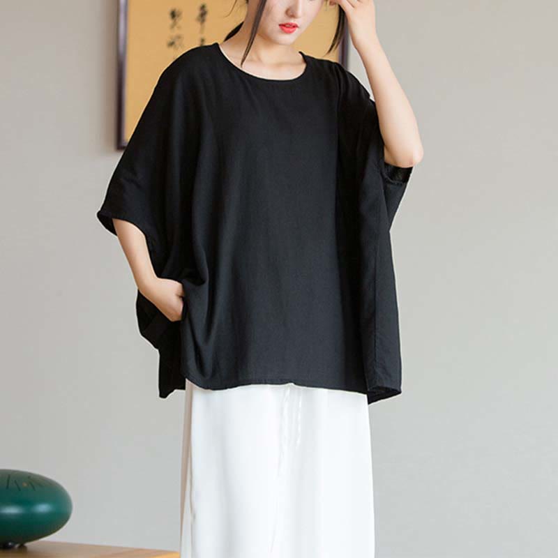 T-shirt ample à manches trois-quarts et Buddha Stones de couleur unie - Noir (buste 180 cm/longueur 64 cm) (haut uniquement) - image 19