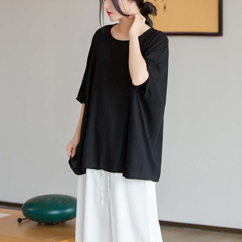 T-shirt ample à manches trois-quarts et Buddha Stones de couleur unie - image 24