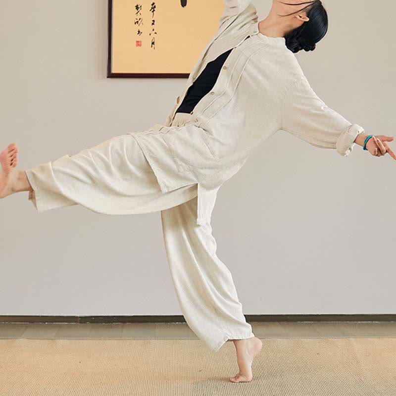 Manteau uni à manches longues avec Buddha Stones, veste, haut, pantalon large, vêtements de méditation, de yoga, de tai-chi zen - image 6