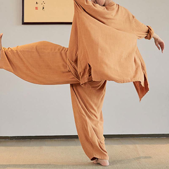 Manteau uni à manches longues avec Buddha Stones, veste, haut, pantalon large, vêtements de méditation, de yoga, de tai-chi zen - image 27