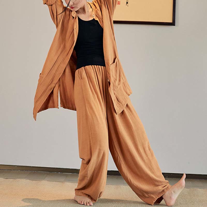 Manteau uni à manches longues avec Buddha Stones, veste, haut, pantalon large, vêtements de méditation, de yoga, de tai-chi zen - image 25