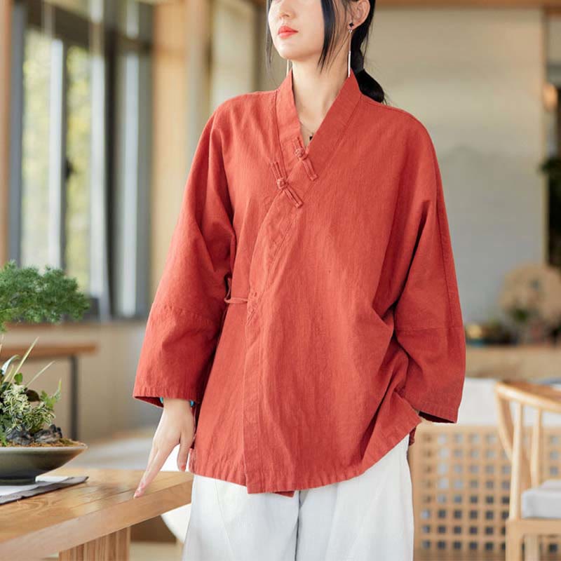 Manteau Hanfu à manches longues, motif Buddha Stones et boutons grenouille, veste ouverte sur le devant, idéale pour la méditation zen - image 1