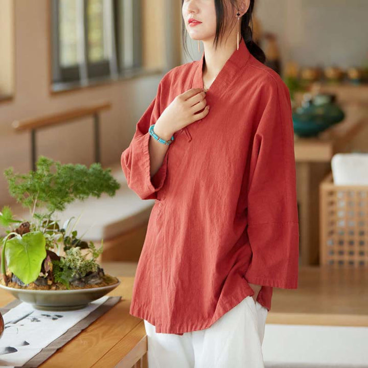 Manteau Hanfu à manches longues, motif Buddha Stones et boutons grenouille, veste ouverte sur le devant, idéale pour la méditation zen - image 5