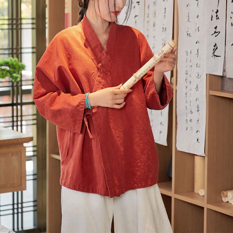 Manteau à manches longues avec boutons en forme de grenouille et Buddha Stones , veste ouverte sur le devant pour méditation zen