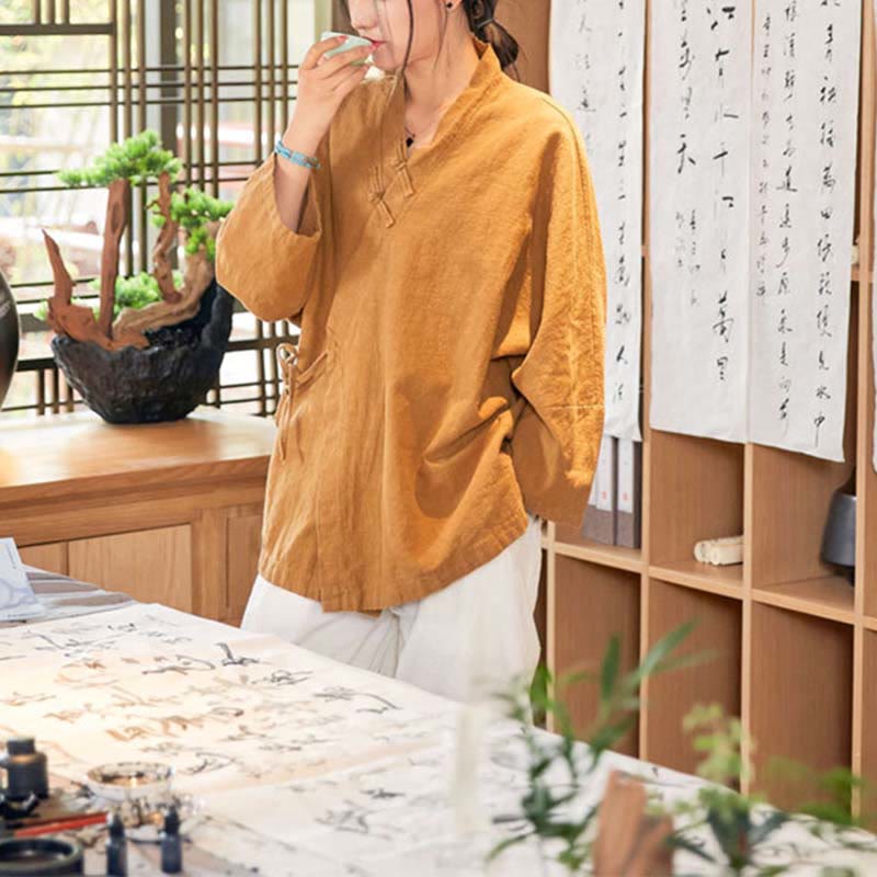 Manteau à manches longues avec boutons en forme de grenouille et Buddha Stones , veste ouverte sur le devant pour méditation zen - image 11