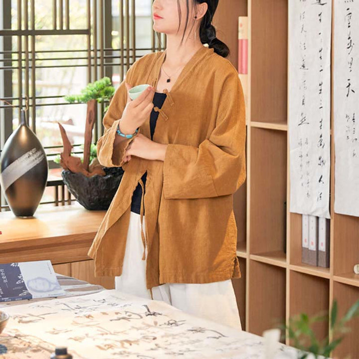 Manteau à manches longues avec boutons en forme de grenouille et Buddha Stones , veste ouverte sur le devant pour méditation zen - image 14