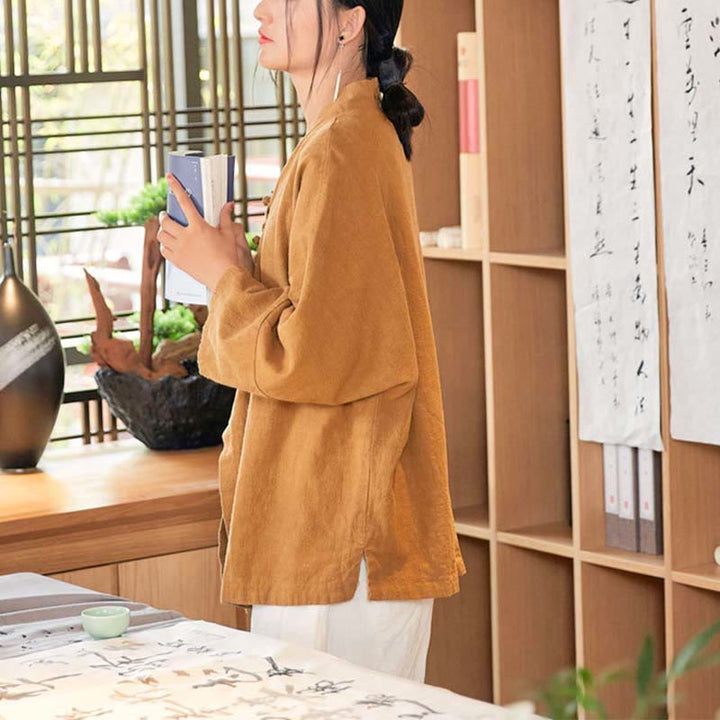 Manteau à manches longues avec boutons en forme de grenouille et Buddha Stones , veste ouverte sur le devant pour méditation zen