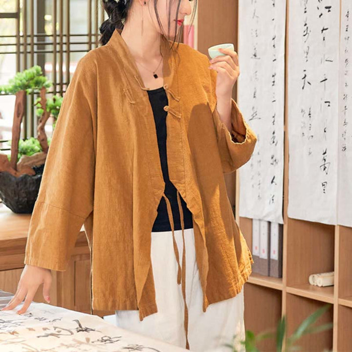 Manteau à manches longues avec boutons en forme de grenouille et Buddha Stones , veste ouverte sur le devant pour méditation zen - Jaune, US0-8/10, UK/AU4-12/14, EU32-40/42 (F) - image 8