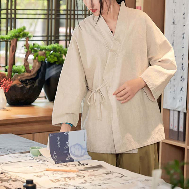 Manteau à manches longues avec boutons en forme de grenouille et Buddha Stones , veste ouverte sur le devant pour méditation zen - image 19