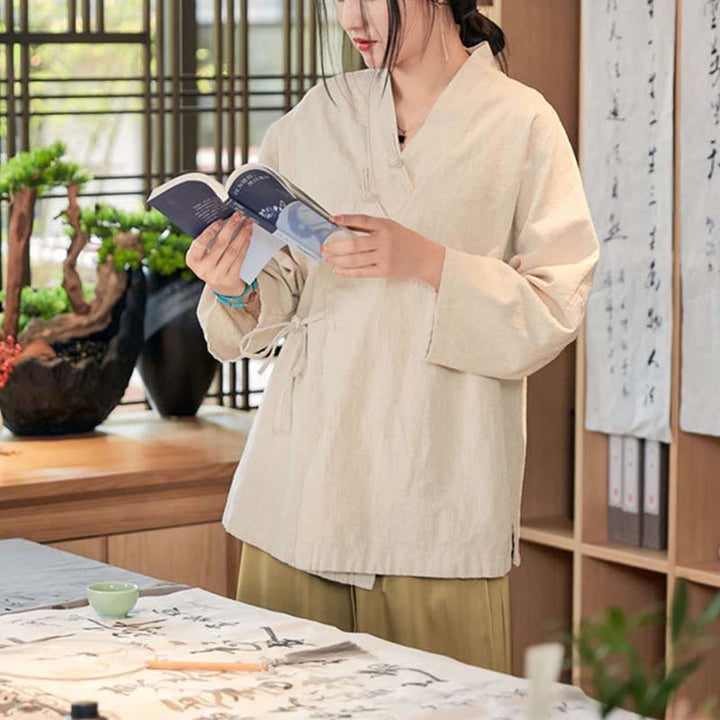 Manteau Hanfu à manches longues, motif Buddha Stones et boutons grenouille, veste ouverte sur le devant, idéale pour la méditation zen - image 18