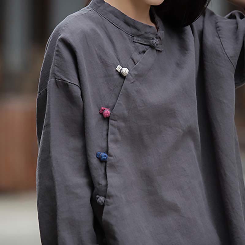 Chemisier en lin ramie avec Buddha Stones pour femme, haut de chemise, vêtements de style Hanfu chinois - image 7