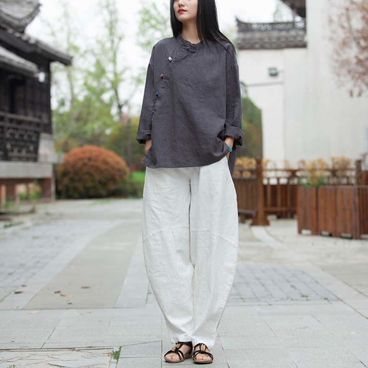 Chemisier en lin ramie avec Buddha Stones pour femme, haut de chemise, vêtements de style Hanfu chinois - image 9