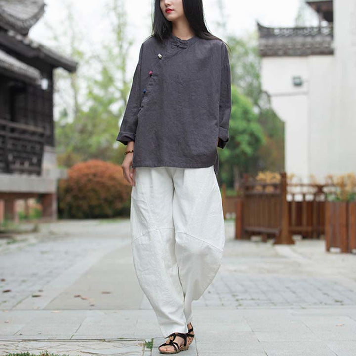 Chemisier en lin ramie avec Buddha Stones pour femme, haut de chemise, vêtements de style Hanfu chinois - image 8