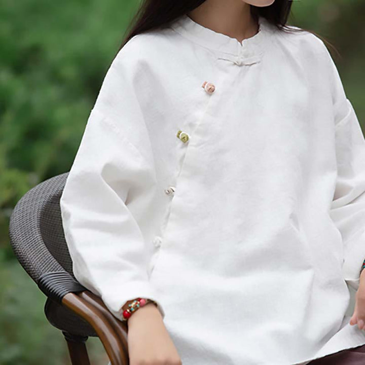 Chemisier en lin ramie avec Buddha Stones pour femme, haut de chemise, vêtements de style Hanfu chinois - image 16