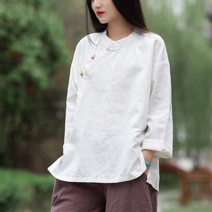 Chemisier en lin ramie avec Buddha Stones pour femme, haut de chemise, vêtements de style Hanfu chinois - image 12