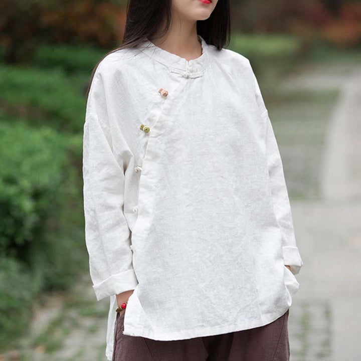 Chemisier en lin ramie avec Buddha Stones pour femme, haut de chemise, vêtements de style Hanfu chinois - image 15