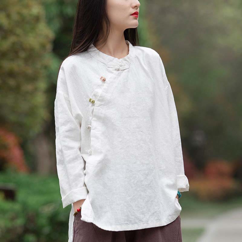 Chemisier en lin ramie avec Buddha Stones pour femme, haut de chemise, vêtements de style Hanfu chinois - image 14