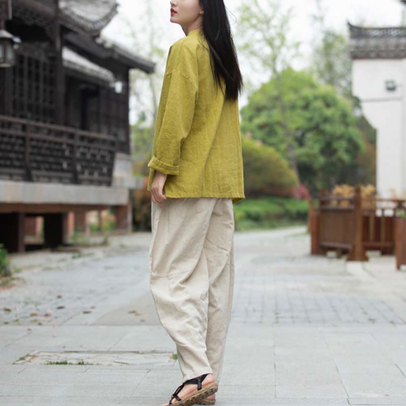 Chemisier en lin ramie avec Buddha Stones pour femme, haut de chemise, vêtements de style Hanfu chinois - image 32