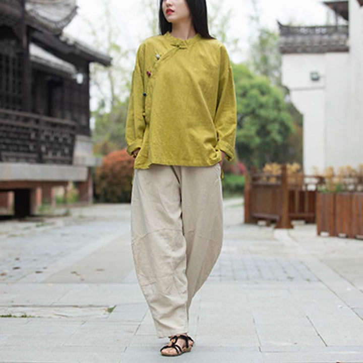 Chemisier en lin ramie avec Buddha Stones pour femme, haut de chemise, vêtements de style Hanfu chinois - image 30