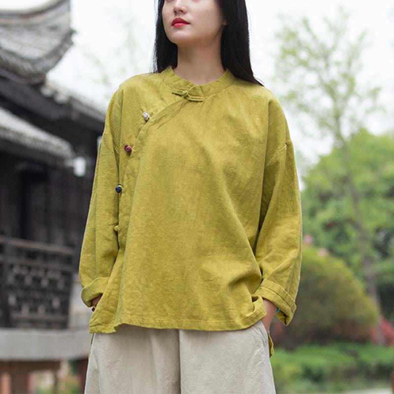 Chemisier en lin ramie avec Buddha Stones pour femme, haut de chemise, vêtements de style Hanfu chinois - image 27