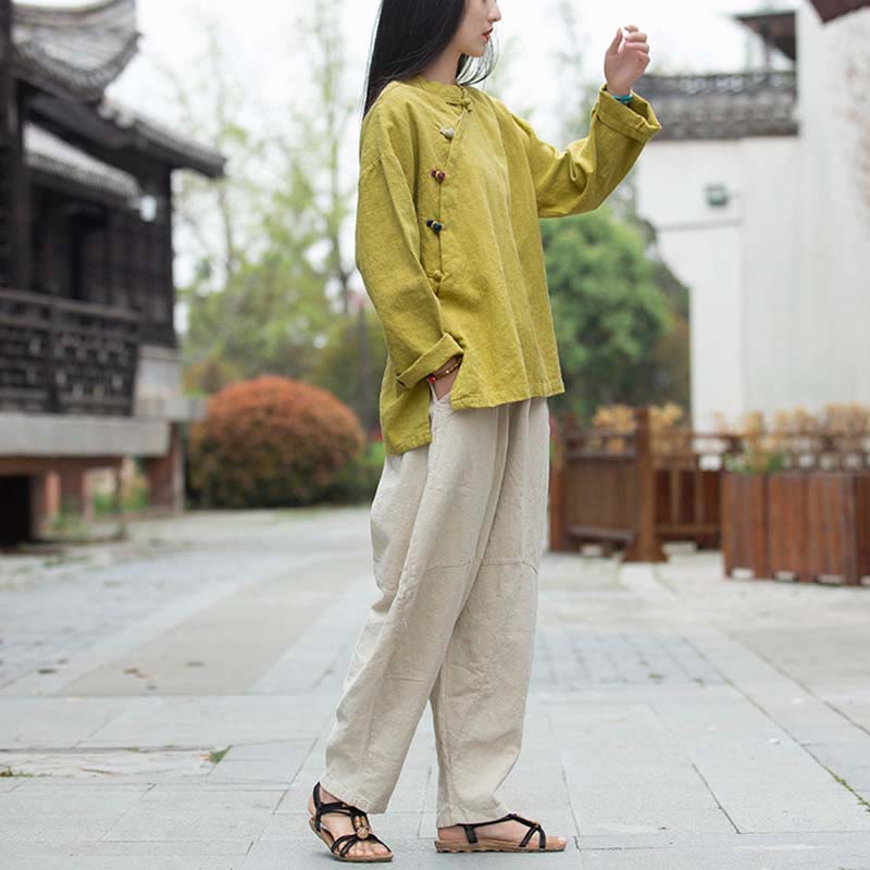 Chemisier en lin ramie avec Buddha Stones pour femme, haut de chemise, vêtements de style Hanfu chinois - image 31