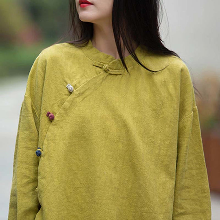 Chemisier en lin ramie avec Buddha Stones pour femme, haut de chemise, vêtements de style Hanfu chinois - image 28