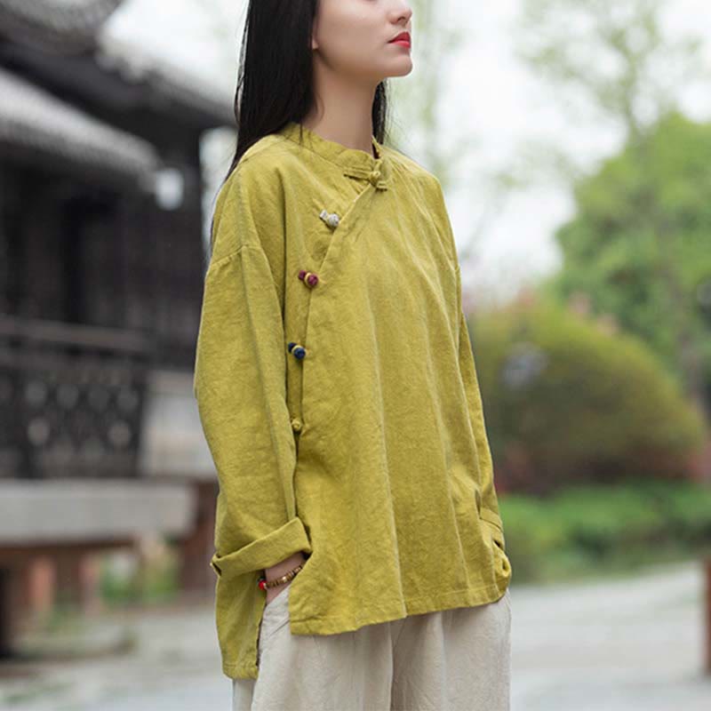 Chemisier en lin ramie avec Buddha Stones pour femme, haut de chemise, vêtements de style Hanfu chinois - image 26