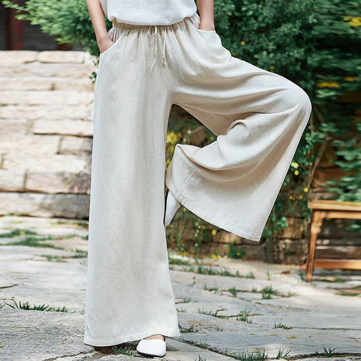 Pantalon large uni Buddha Stones pour danse et yoga pour femme avec poches
