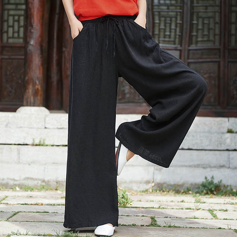 Pantalon large uni Buddha Stones pour danse et yoga pour femme avec poches