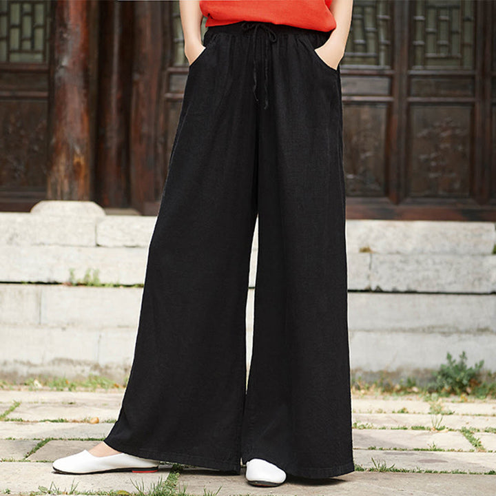 Pantalon large uni Buddha Stones pour danse et yoga pour femme avec poches