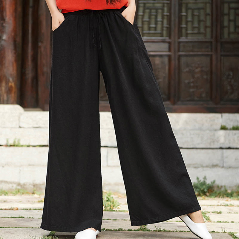 Pantalon large uni Buddha Stones pour danse et yoga pour femme avec poches