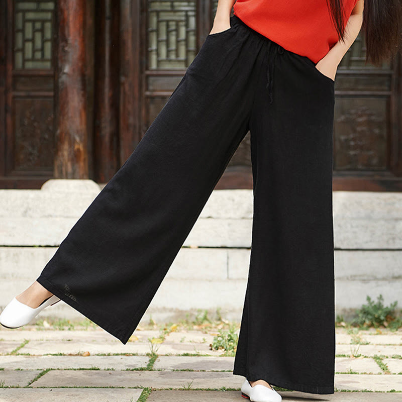 Pantalon large uni Buddha Stones pour danse et yoga pour femme avec poches