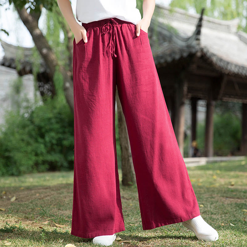 Pantalon large uni Buddha Stones pour danse et yoga pour femme avec poches - Rouge - US6，UK/AU10，EU38 (L)  - image 41