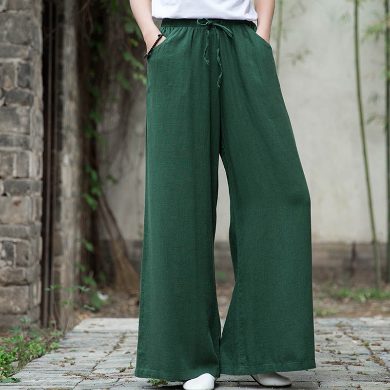 Pantalon large uni Buddha Stones pour danse et yoga pour femme avec poches