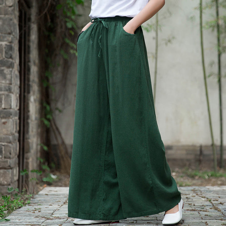 Pantalon large uni Buddha Stones pour danse et yoga pour femme avec poches