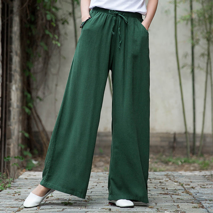 Pantalon large uni Buddha Stones pour danse et yoga pour femme avec poches