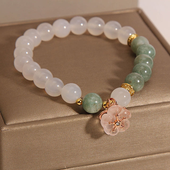 Bracelet de protection porte-bonheur en agate blanche et jade avec pierres de Buddha Stones