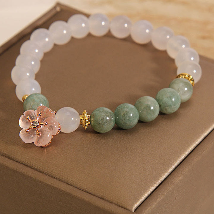 Bracelet de protection porte-bonheur en agate blanche et jade avec pierres de Buddha Stones
