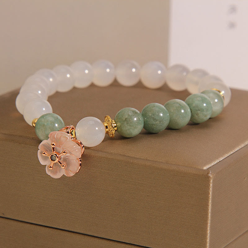 Bracelet de protection porte-bonheur en agate blanche et jade avec pierres de Buddha Stones
