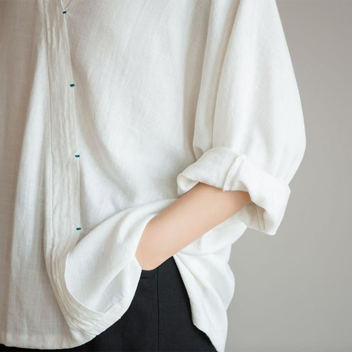 Chemisier à col en V avec Buddha Stones pour femme, haut à manches longues, vêtements de style Hanfu chinois - image 6