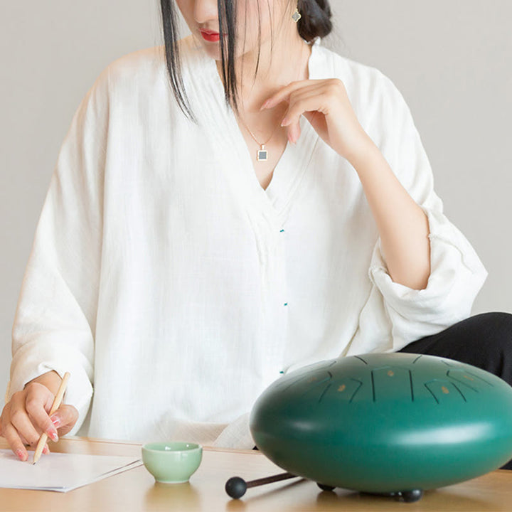 Chemisier à col en V avec Buddha Stones pour femme, haut à manches longues, vêtements de style Hanfu chinois - image 7