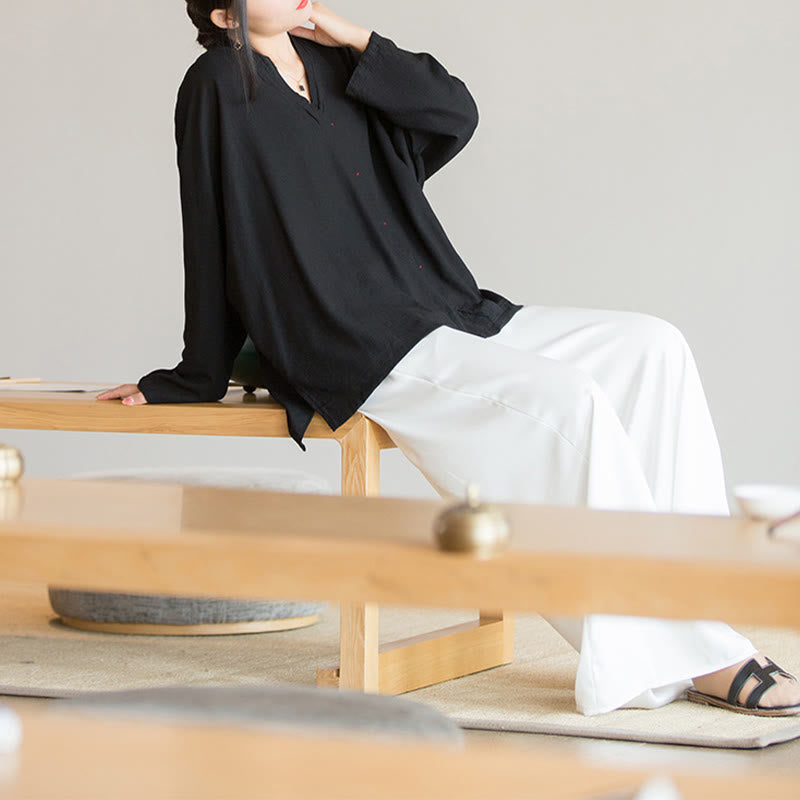 Chemisier à col en V avec Buddha Stones pour femme, haut à manches longues, vêtements de style Hanfu chinois - image 22