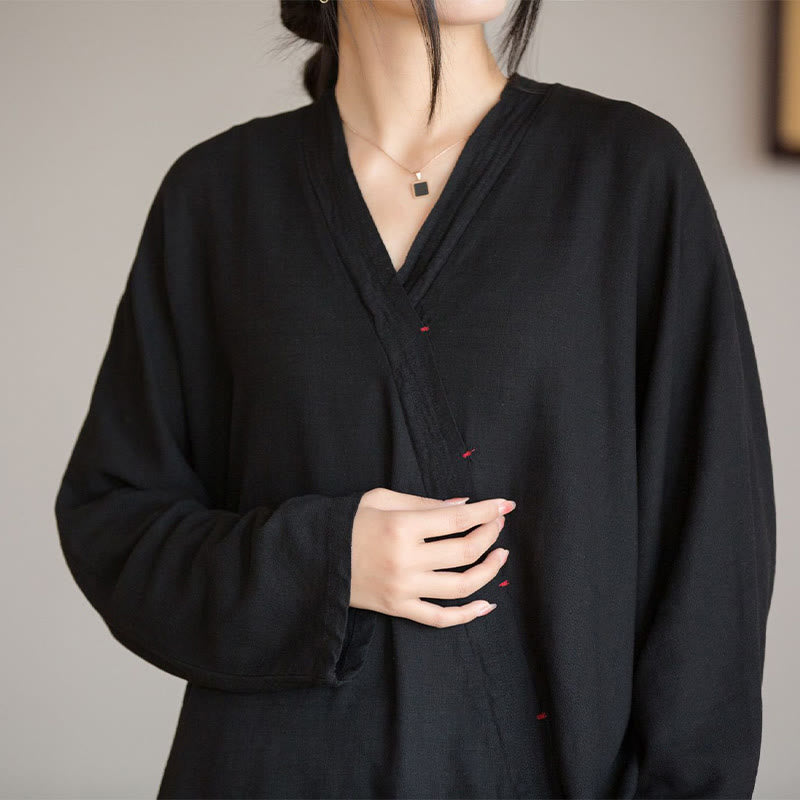 Chemisier à col en V avec Buddha Stones pour femme, haut à manches longues, vêtements de style Hanfu chinois - image 16