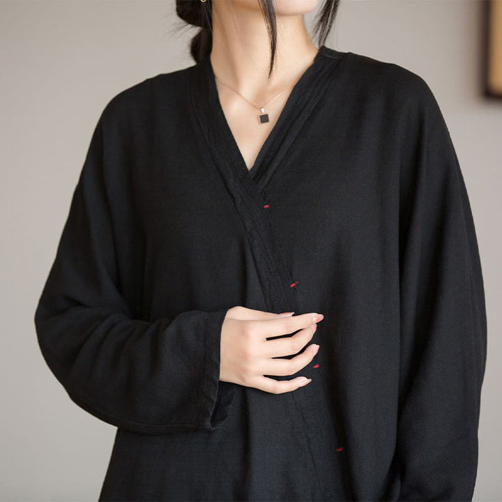 Chemisier à col en V avec Buddha Stones pour femme, haut à manches longues, vêtements de style Hanfu chinois - image 16