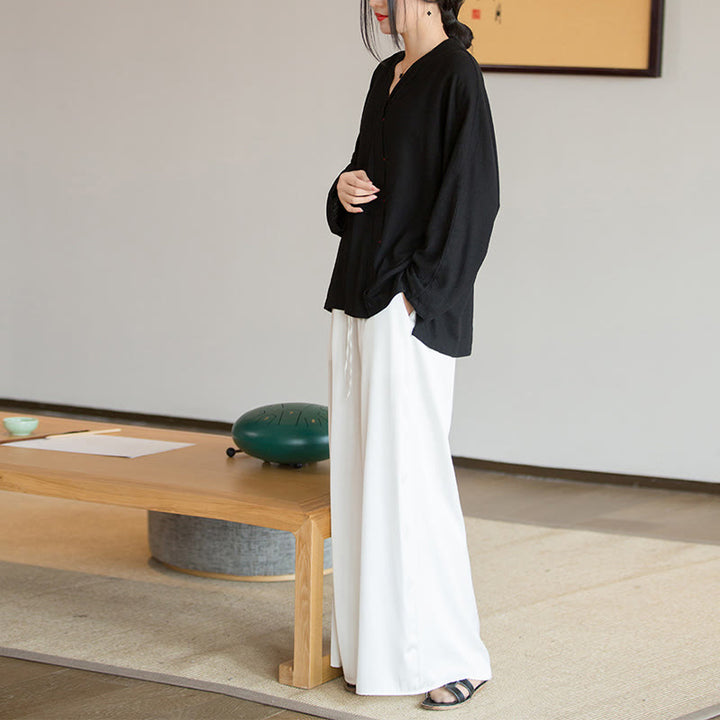 Chemisier à col en V avec Buddha Stones pour femme, haut à manches longues, vêtements de style Hanfu chinois - image 23