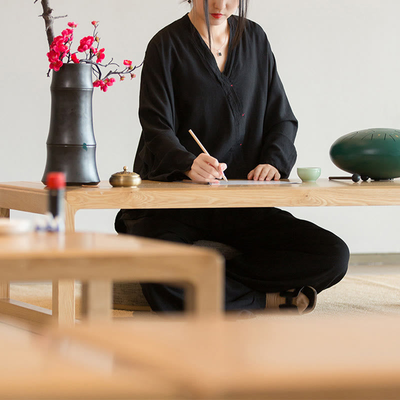 Chemisier à col en V avec Buddha Stones pour femme, haut à manches longues, vêtements de style Hanfu chinois - image 19