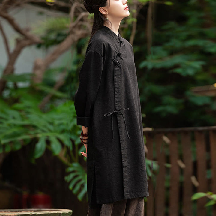 Chemisier vintage en coton et lin avec Buddha Stones pour femme, chemise à manches longues, haut Hanfu chinois - image 17