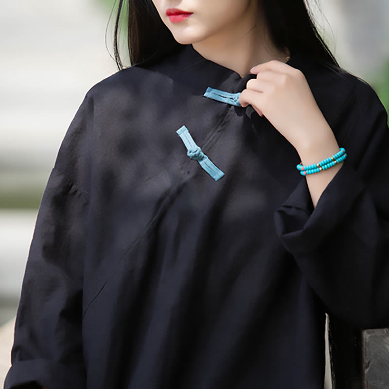 Chemisier ample en lin ramie avec Buddha Stones pour femme, chemise à manches longues, haut Hanfu chinois - image 17