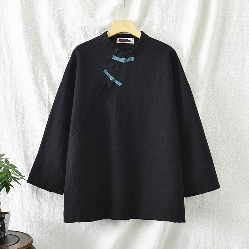 Chemisier ample en lin ramie avec Buddha Stones pour femme, chemise à manches longues, haut Hanfu chinois - image 18