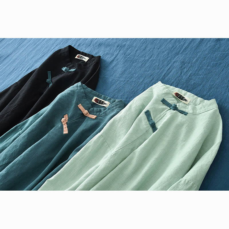 Chemisier ample en lin ramie avec Buddha Stones pour femme, chemise à manches longues, haut Hanfu chinois - image 29